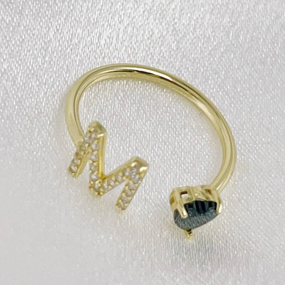 Personalized Initial Heart Birthstone Ring – 925 Sterling Silver Gold Plated