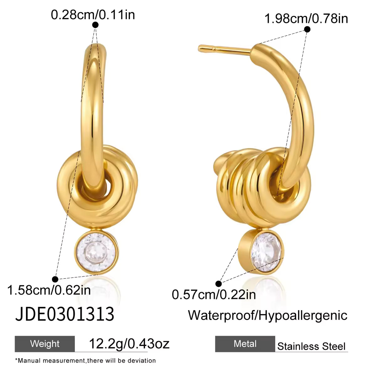 Round White Zirconia Earrings