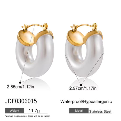 White Resin Pearl Hoop Earrings