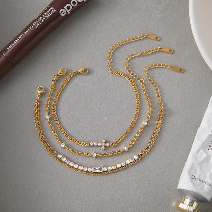 Zircon Cross Chain Bracelet