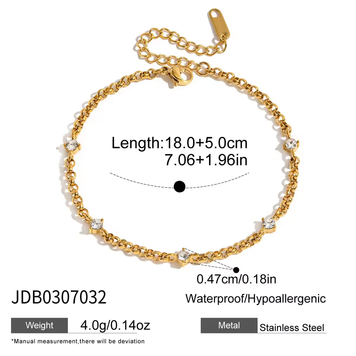 Zircon Cross Chain Bracelet