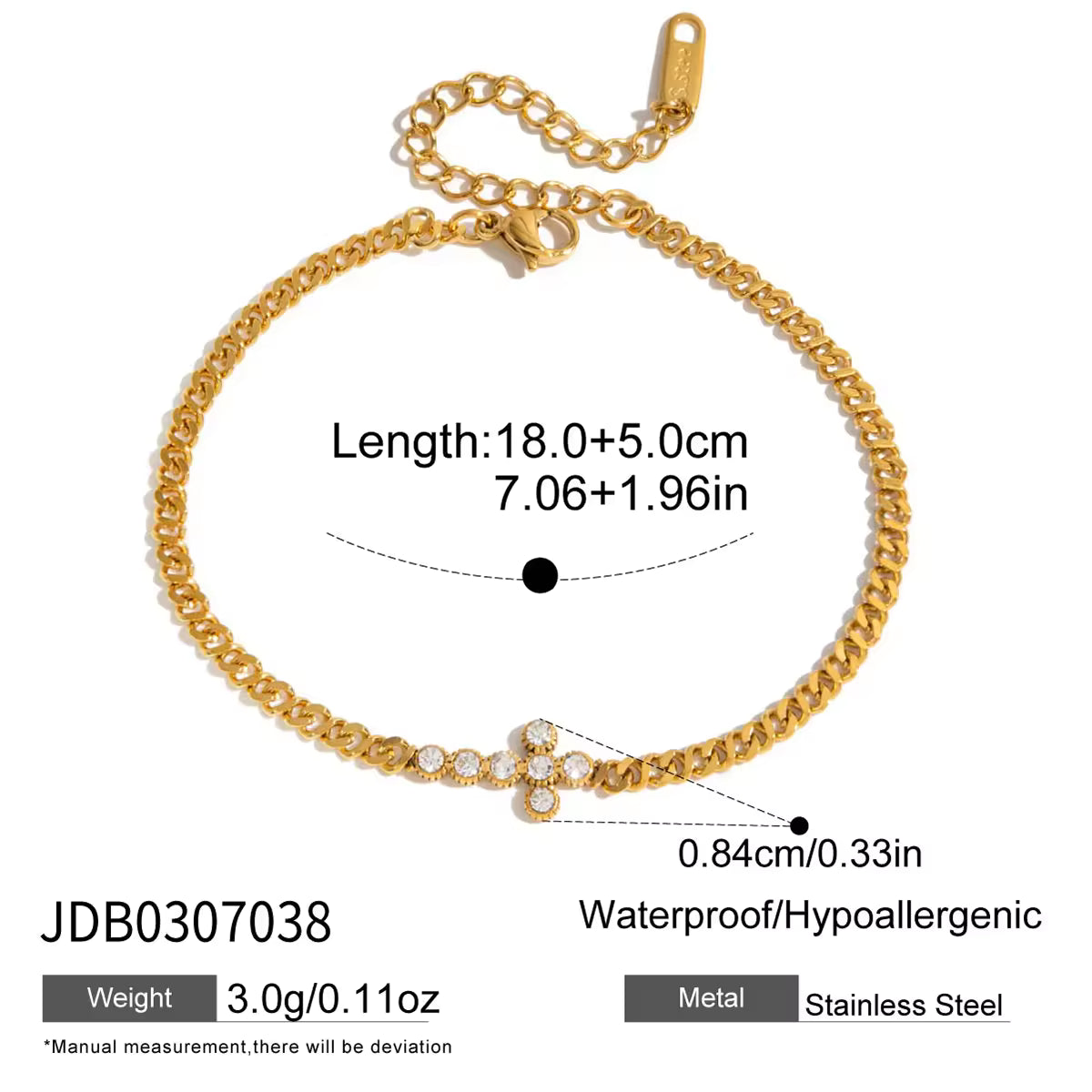 Zircon Cross Chain Bracelet