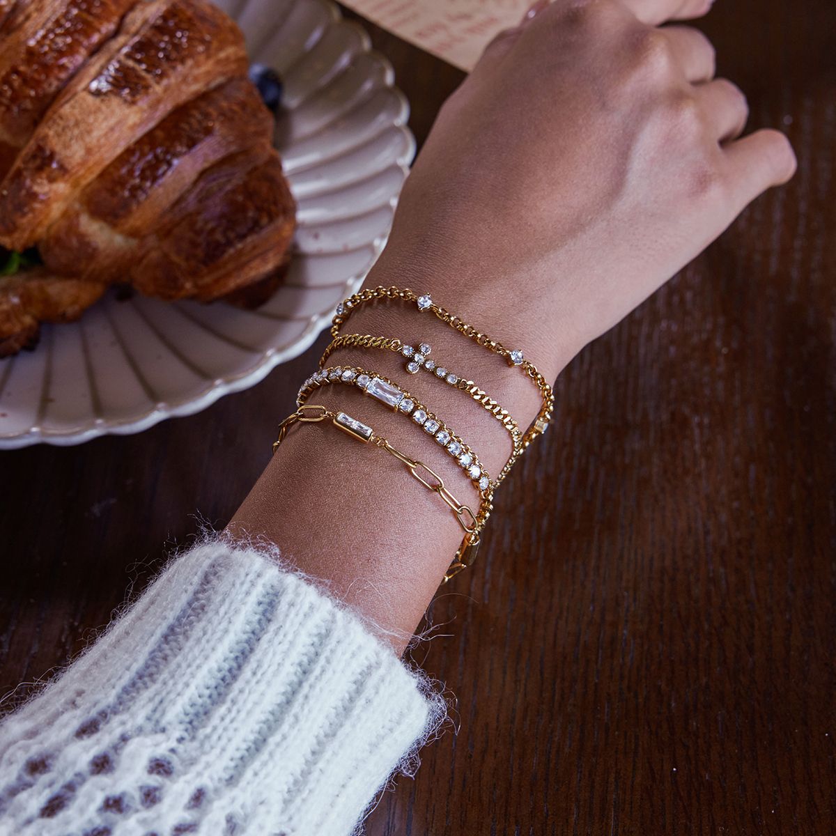 Zircon Cross Chain Bracelet
