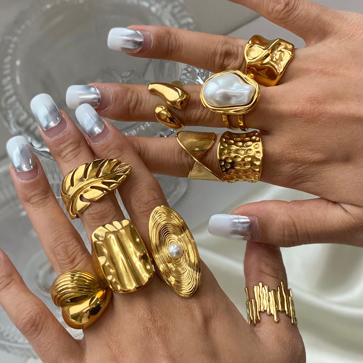 Pearl Textured Irregular Rings