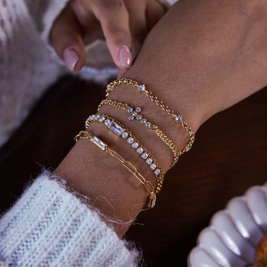 Zircon Cross Chain Bracelet