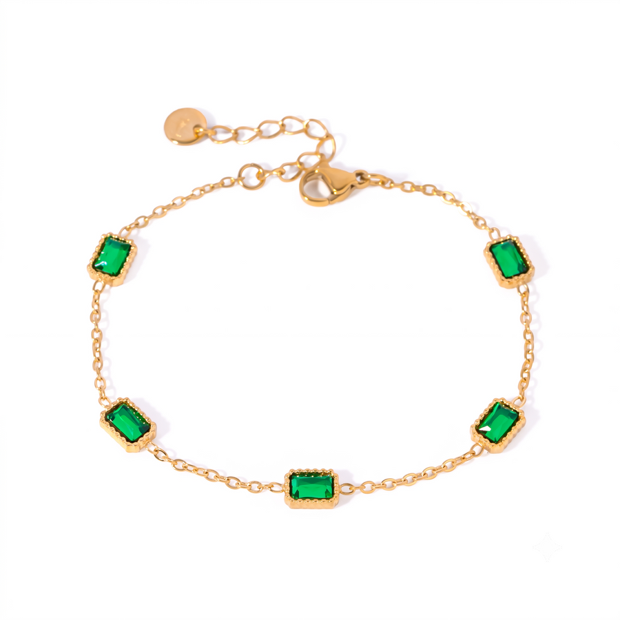 Emerald Green Stone Bracelet – Gold & Silver