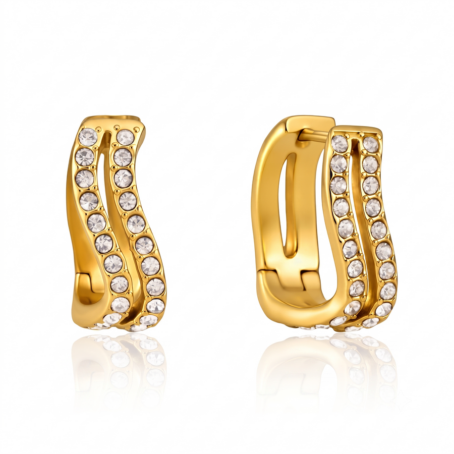 Gold Crystal C-Hoop Earrings