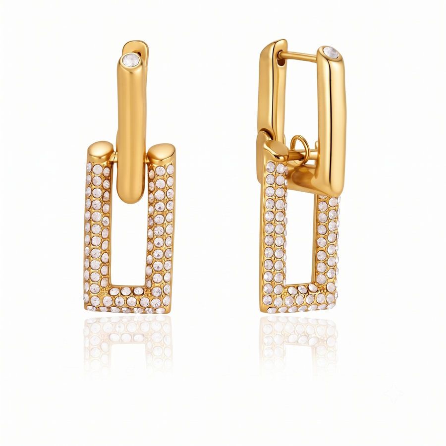 Crystal Pave Geometric Drop Earrings – Gold & Silver