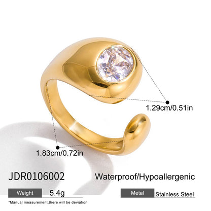 18k Gold Plated Stainless Steel Drop Cubic Zirconia Ring