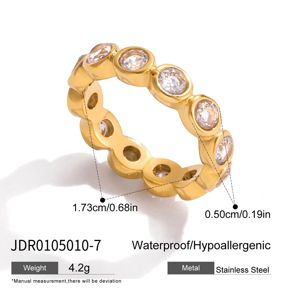 18k Gold Plated Stainless Steel Drop Cubic Zirconia Ring