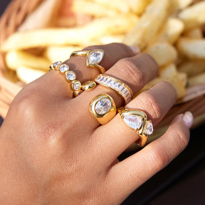 18k Gold Plated Stainless Steel Drop Cubic Zirconia Ring