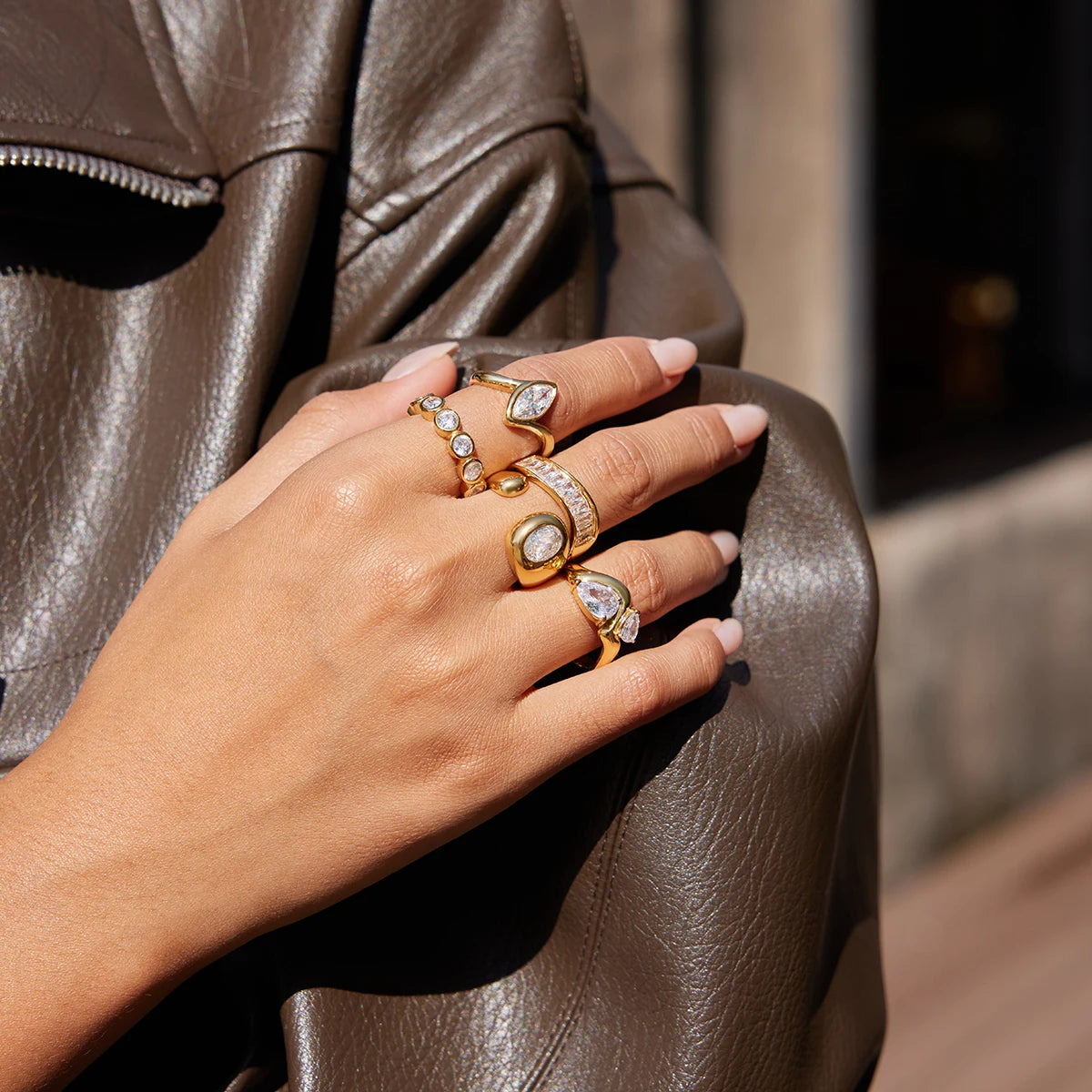 18k Gold Plated Stainless Steel Drop Cubic Zirconia Ring