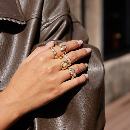 18k Gold Plated Stainless Steel Drop Cubic Zirconia Ring