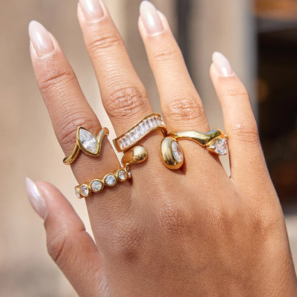 18k Gold Plated Stainless Steel Drop Cubic Zirconia Ring
