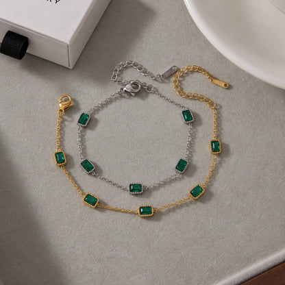 Emerald Green Stone Bracelet – Gold & Silver
