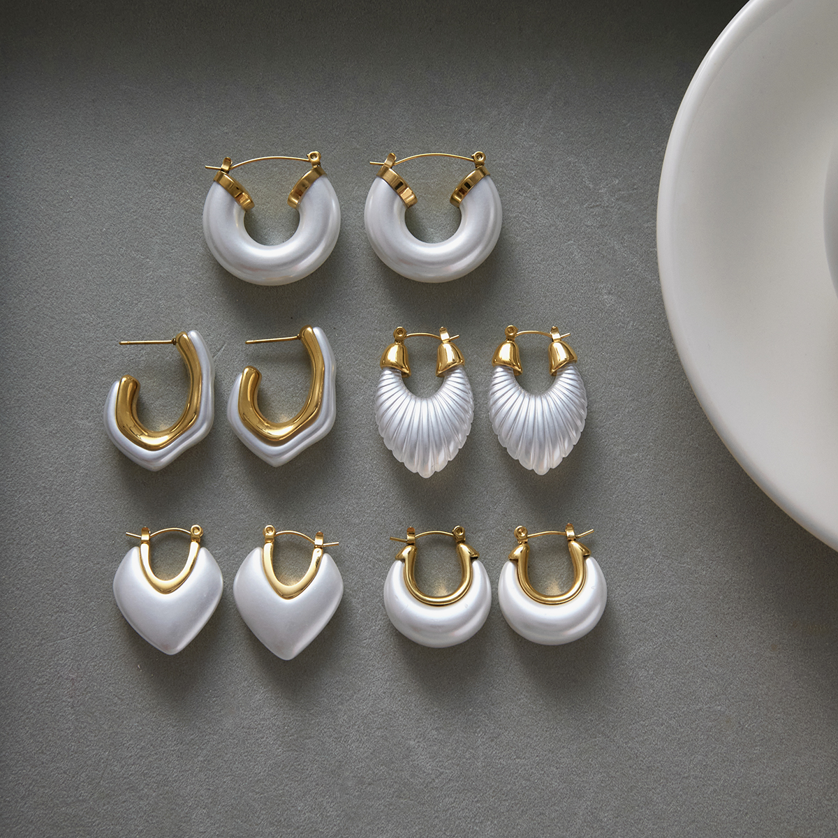 White Resin Pearl Hoop Earrings