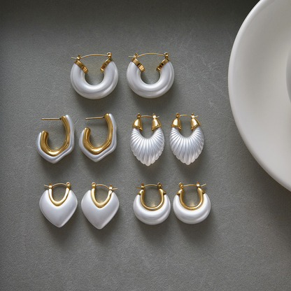 White Resin Pearl Hoop Earrings