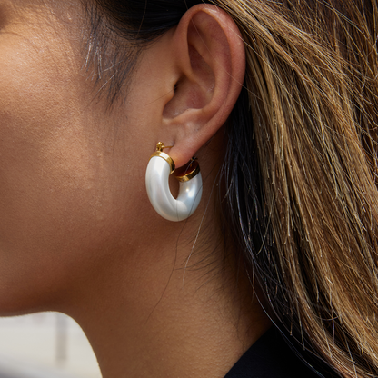 White Resin Pearl Hoop Earrings