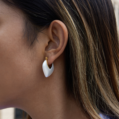 White Resin Pearl Hoop Earrings