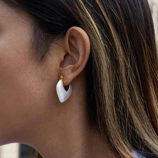 White Resin Pearl Hoop Earrings