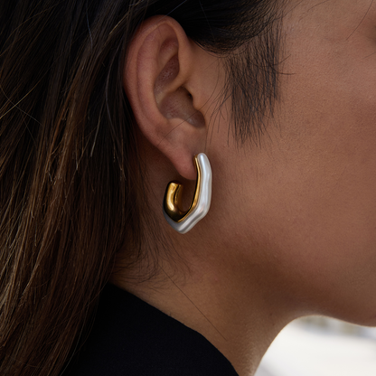 White Resin Pearl Hoop Earrings