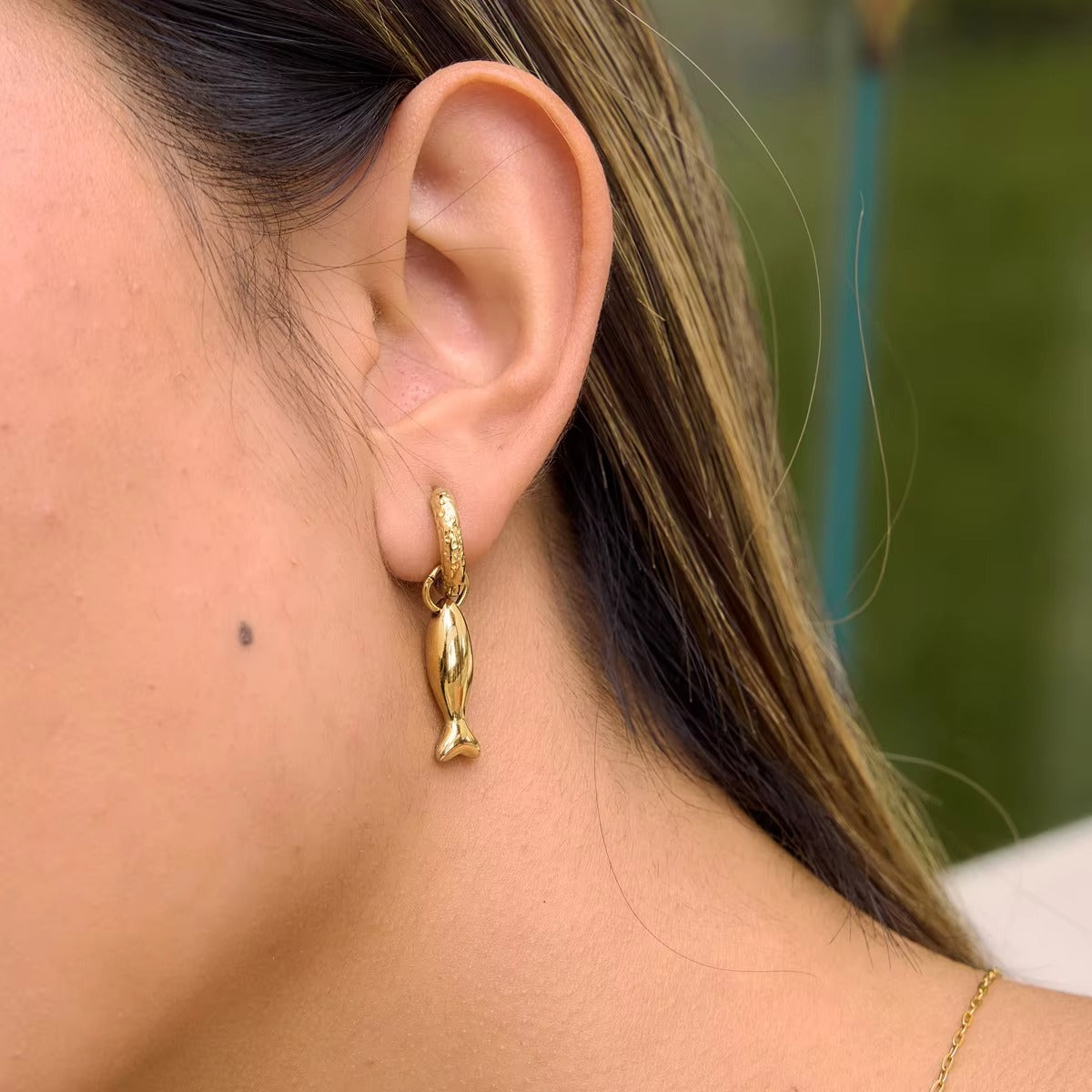 Fish Pendant Hoop Earrings