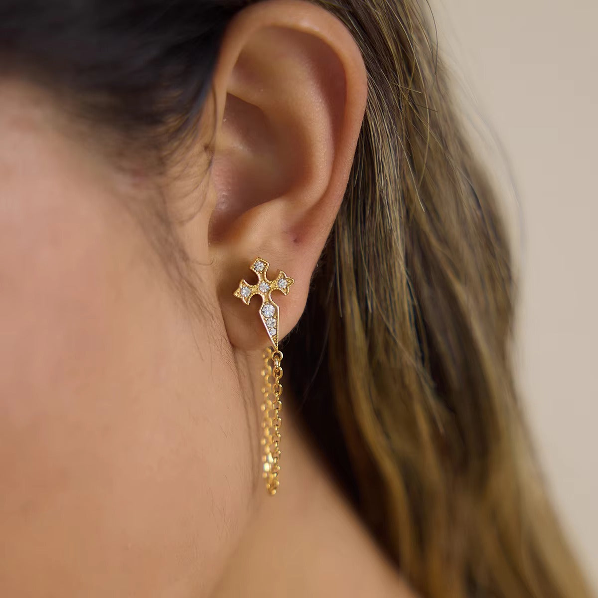 Cross Tassel Dangle Earrings