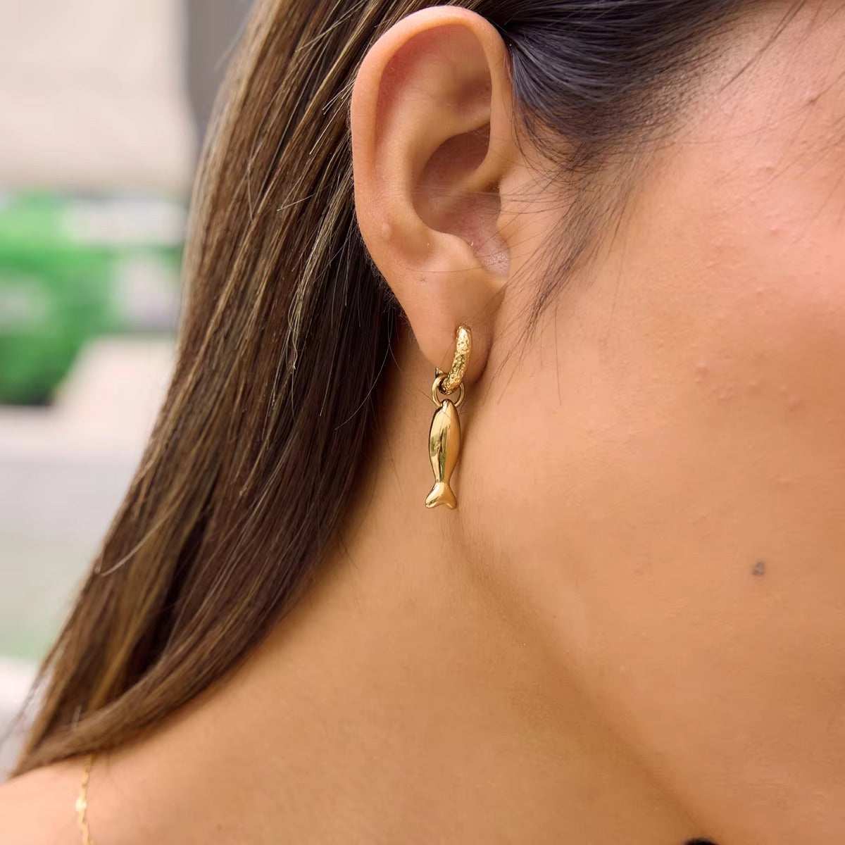 Fish Pendant Hoop Earrings