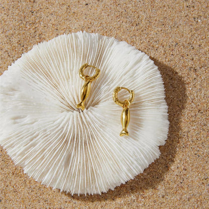 Fish Pendant Hoop Earrings