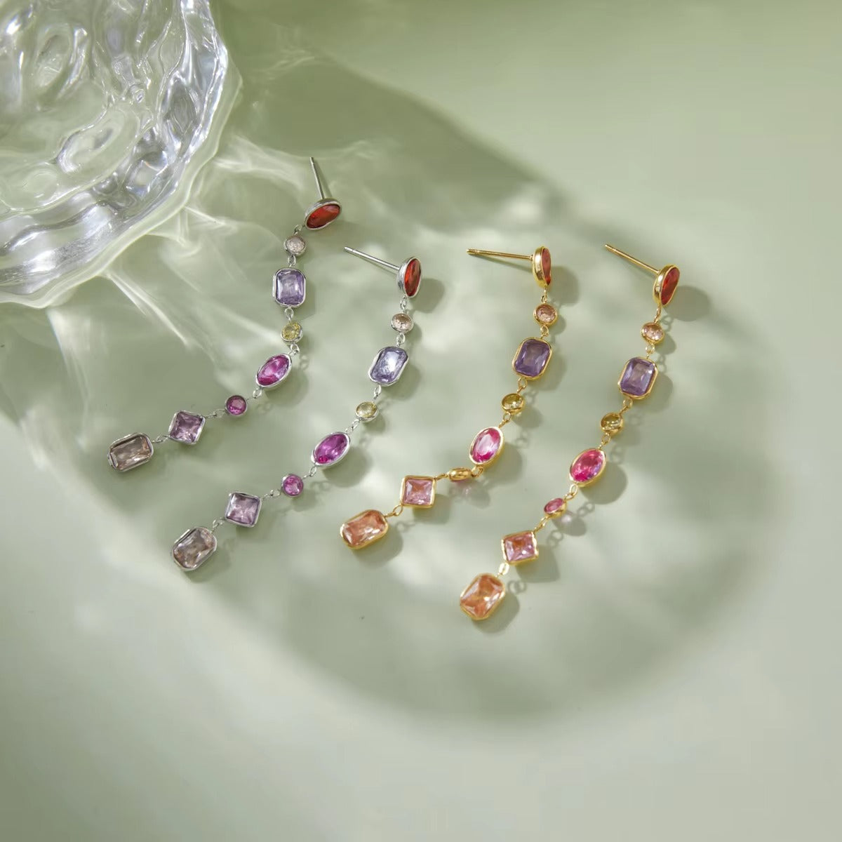 Zircon Geometric Tassel Earrings