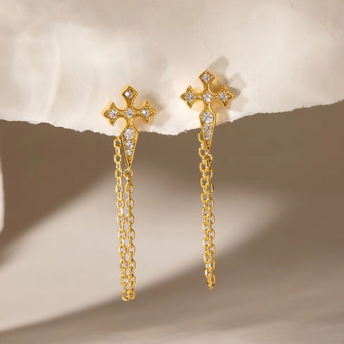Cross Tassel Dangle Earrings