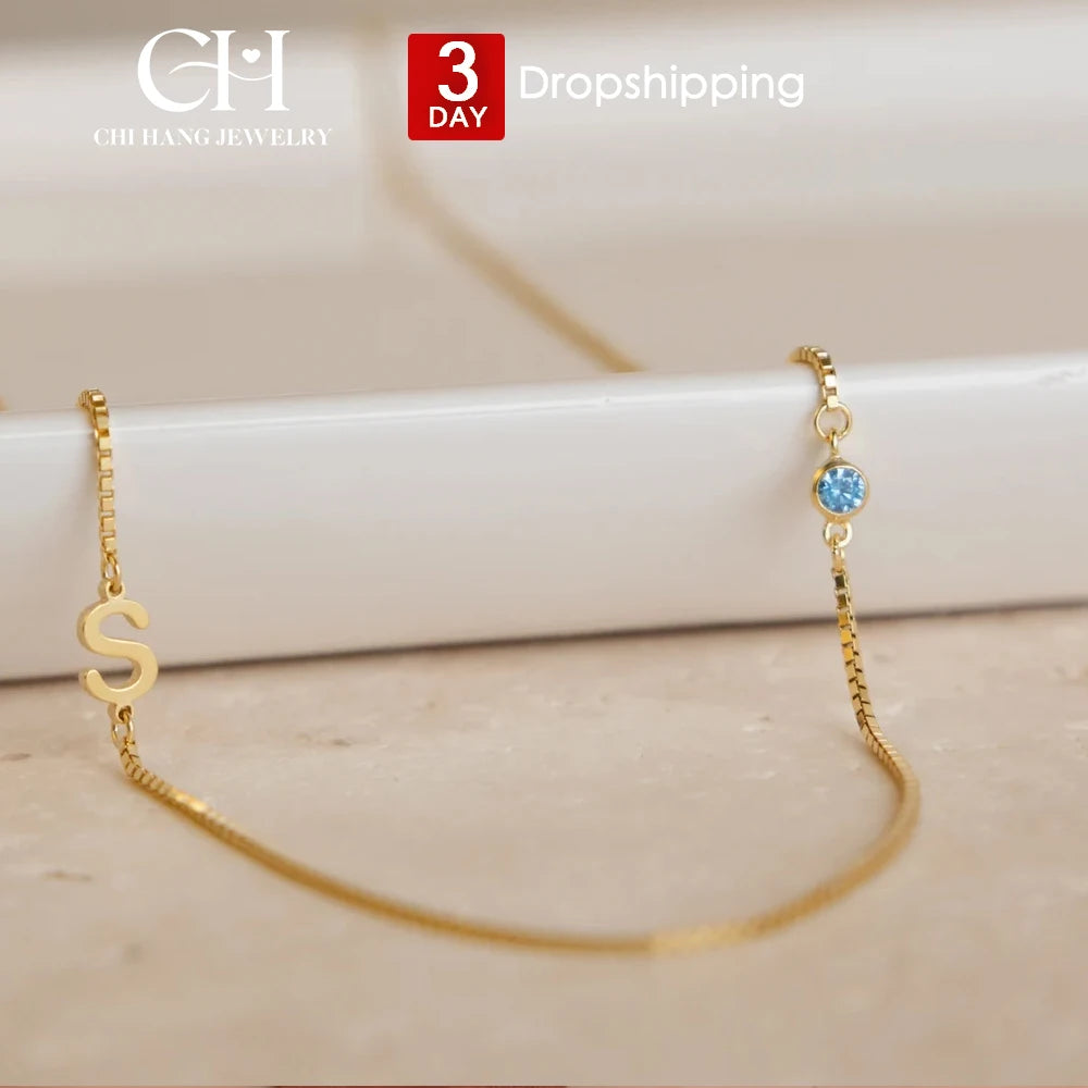 Birthstone Initial Necklace