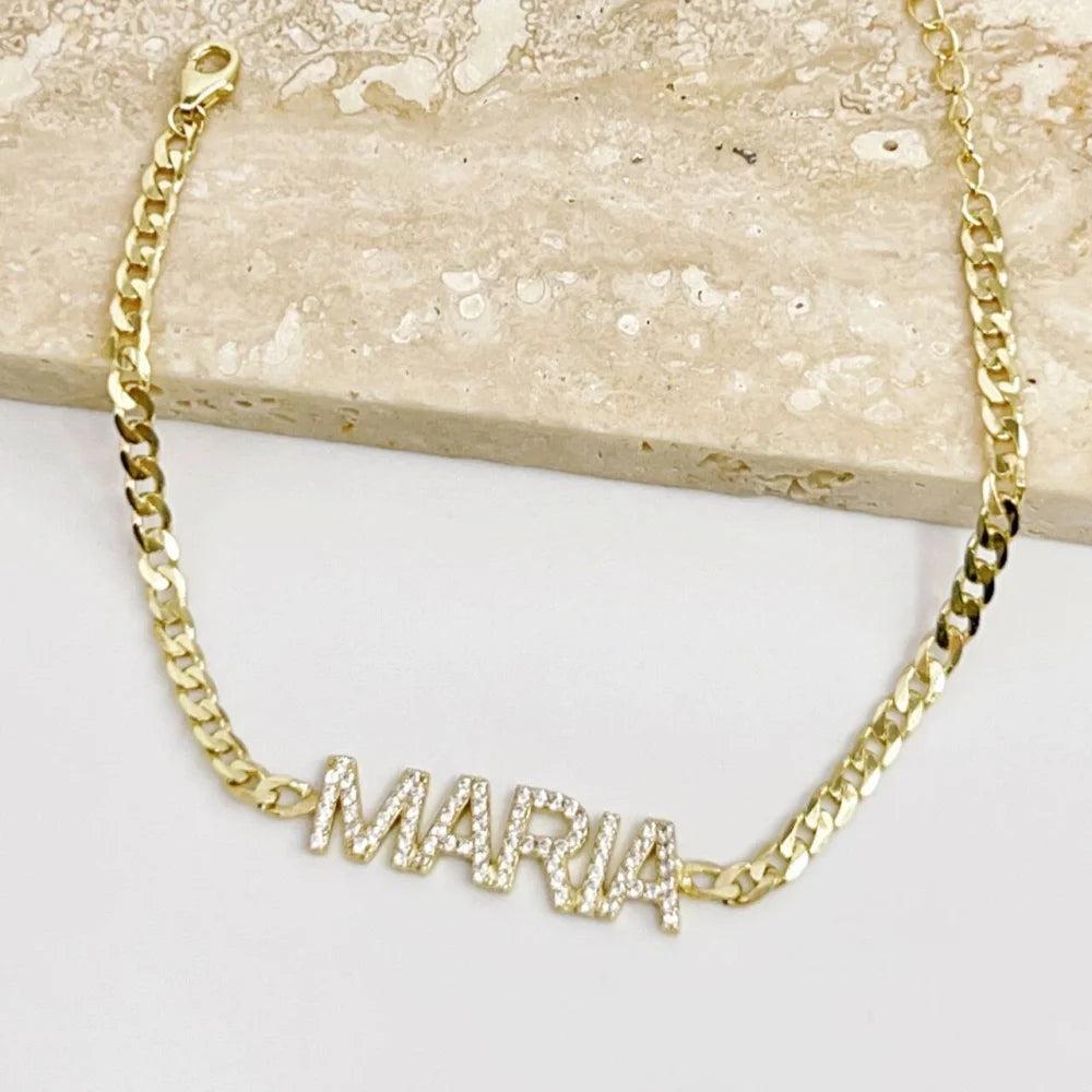 Personalized Name Bracelet – 925 Sterling Silver Gold Plated Zircon Letters