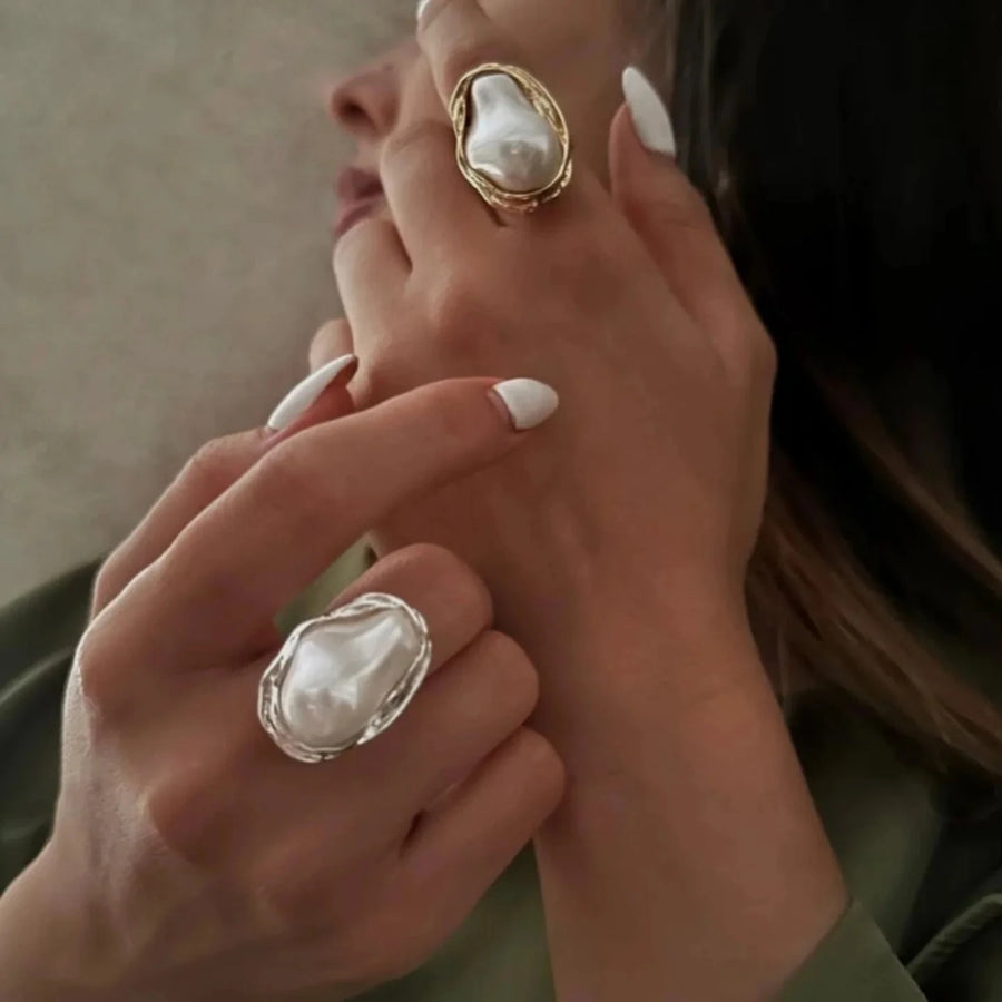 Irregular Pearl Statement Ring – Gold & Silver
