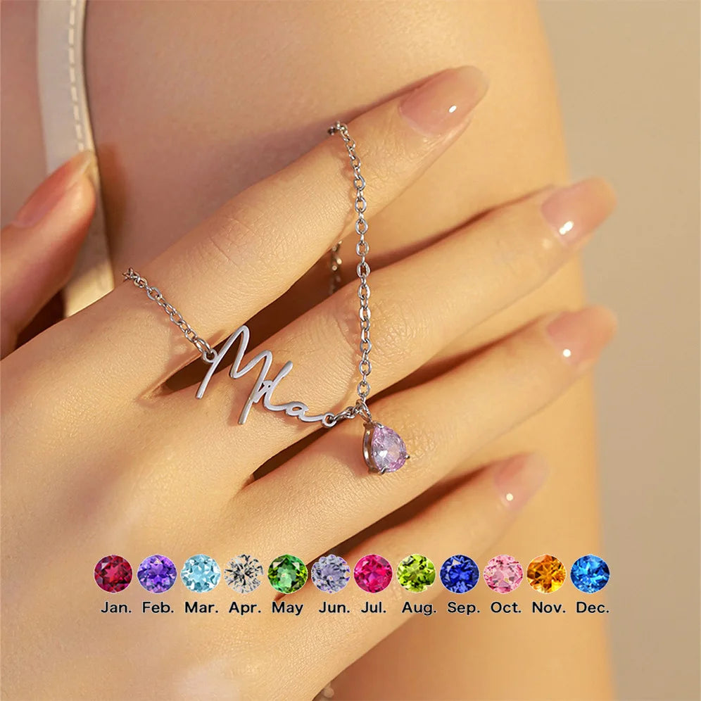 Custom Birthstone Name Necklace