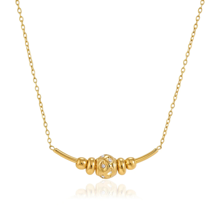 Gold Beaded Bar Necklace