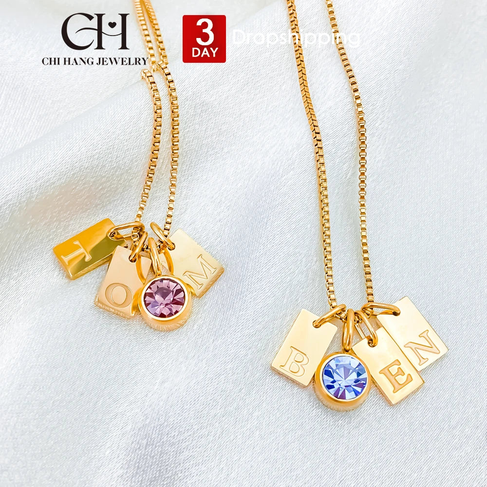 Family Initial Birthstone Necklace