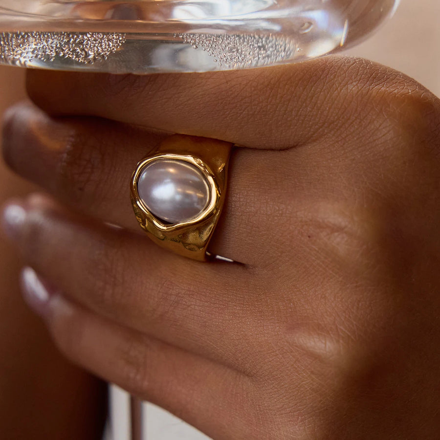 Pearl-Inspired Cubic Zirconia Ring