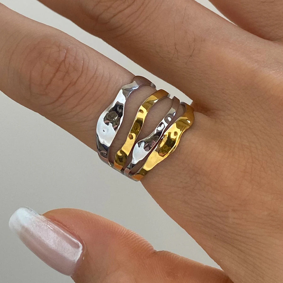 Mixed Metal Wave Ring – Adjustable Gold & Silver Ring