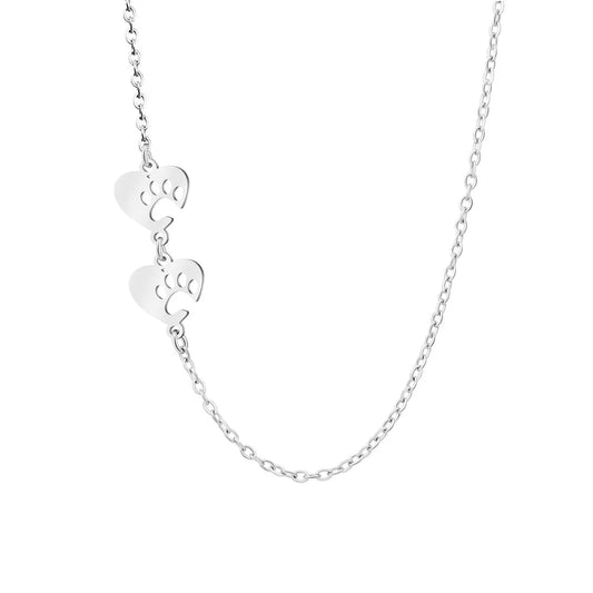 Personalized Pet Paw Heart Necklace with Names & Birthstone