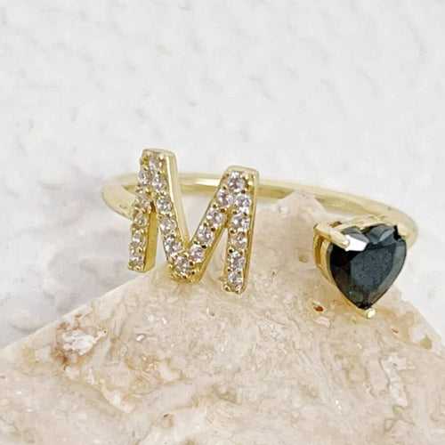 Personalized Initial Heart Birthstone Ring – 925 Sterling Silver Gold Plated