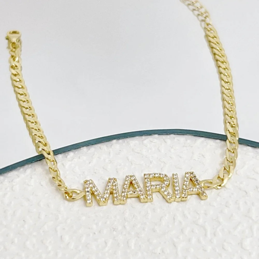 Personalized Name Bracelet – 925 Sterling Silver Gold Plated Zircon Letters