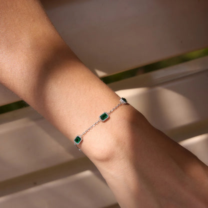 Emerald Green Stone Bracelet – Gold & Silver