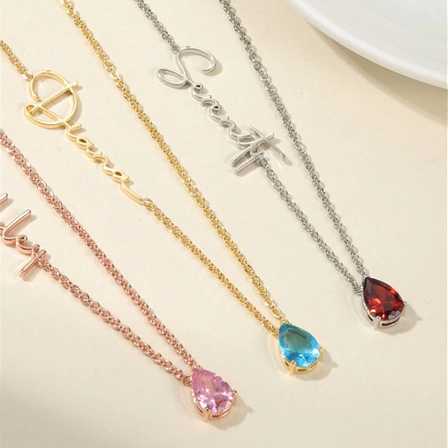 Custom Birthstone Name Necklace