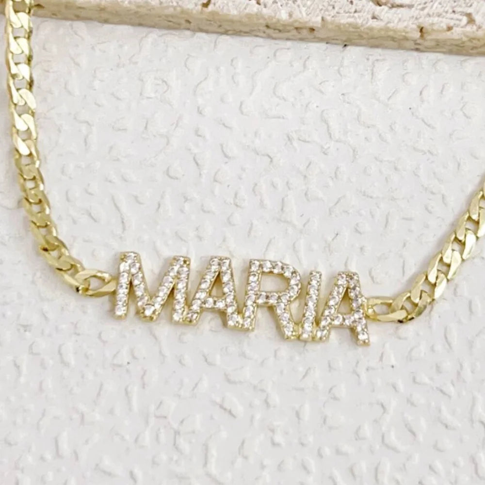 Personalized Name Bracelet – 925 Sterling Silver Gold Plated Zircon Letters