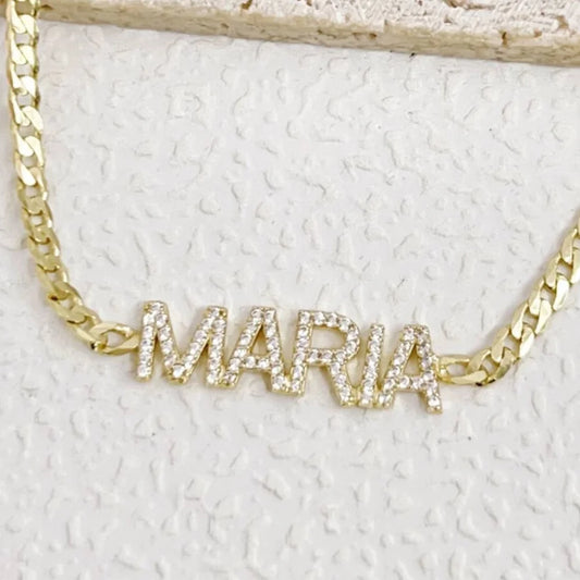 Personalized Name Bracelet – 925 Sterling Silver Gold Plated Zircon Letters