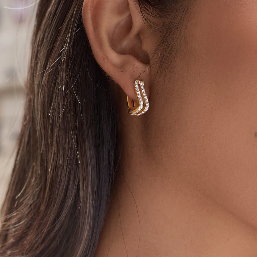 Gold Crystal C-Hoop Earrings