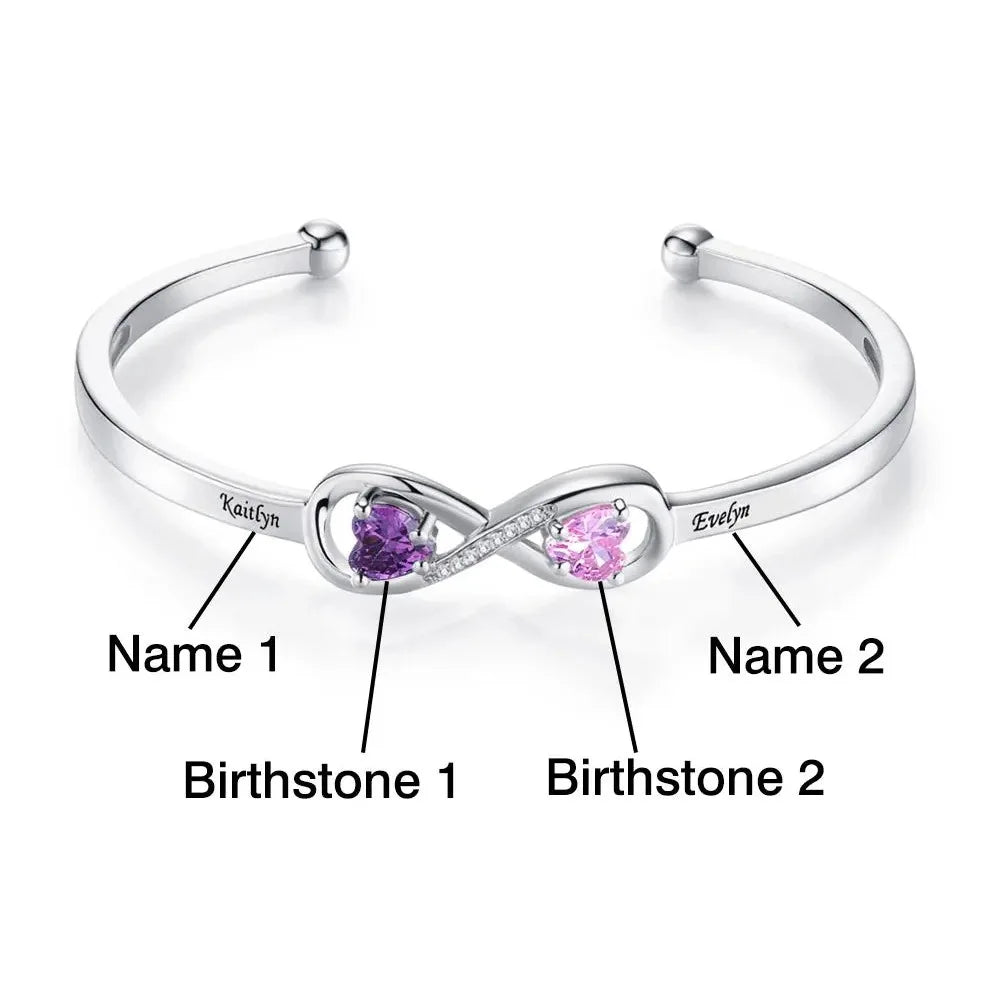 Personalized Infinity Bracelet with 2 Names & Birthstones4ed