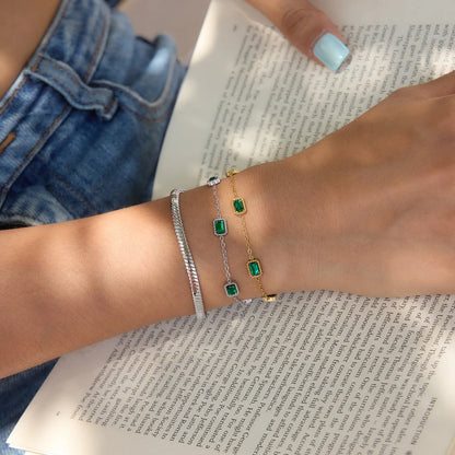 Emerald Green Stone Bracelet – Gold & Silver