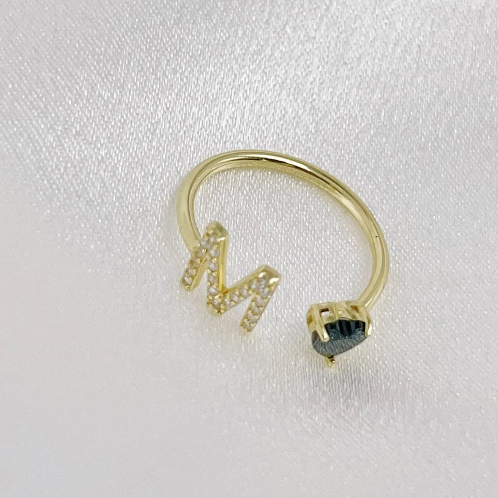 Personalized Initial Heart Birthstone Ring – 925 Sterling Silver Gold Plated